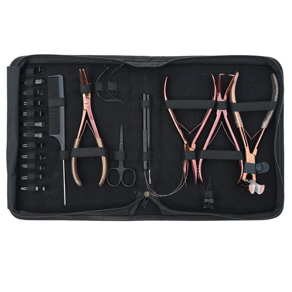 Hair Extension Tools Kit Micro Bead Pliers Tape In Loop Hook Needle Comb Case
