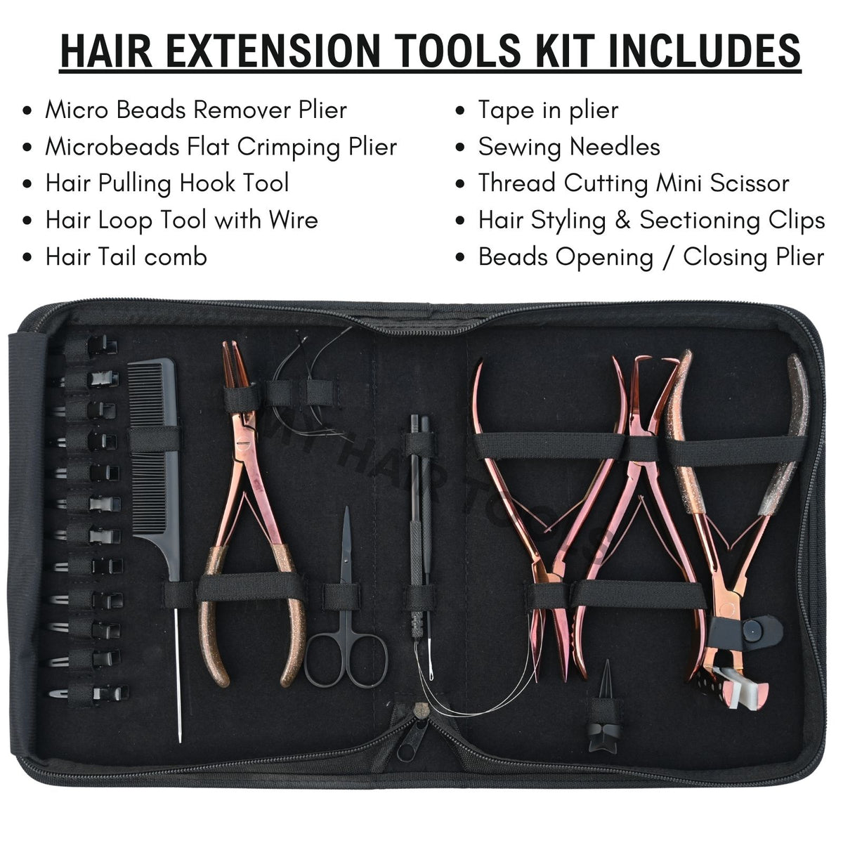 Hair Extension Tools Kit Micro Bead Pliers Tape In Loop Hook Needle Comb Case