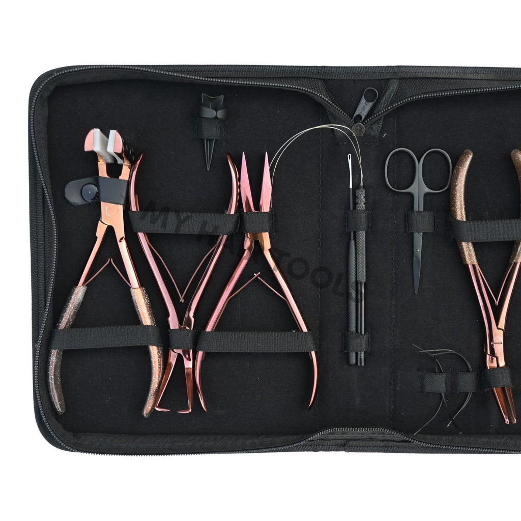 Hair Extension Tools Kit Micro Bead Pliers Tape In Loop Hook Needle Comb Case
