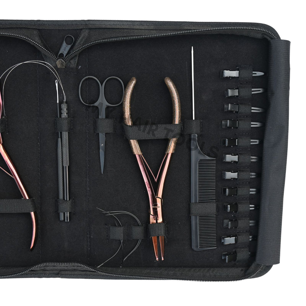 Hair Extension Tools Kit Micro Bead Pliers Tape In Loop Hook Needle Comb Case