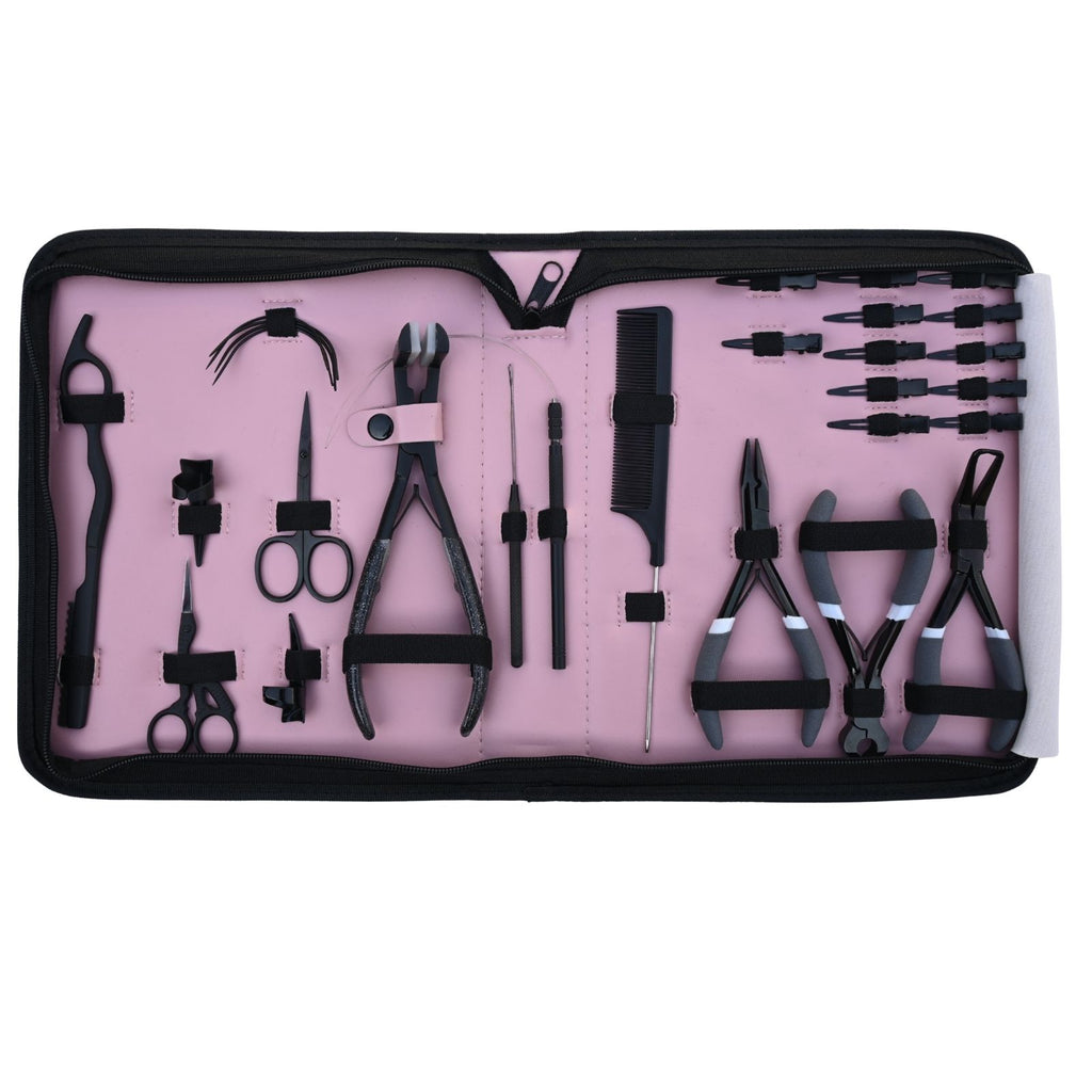 Hair Extension Tools Kit with Pliers, Hooks, Clips & Case