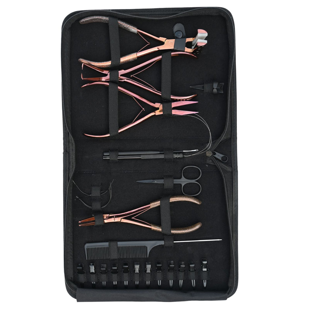 Hair Extension Tools Kit Micro Bead Pliers Tape In Loop Hook Needle Comb Case