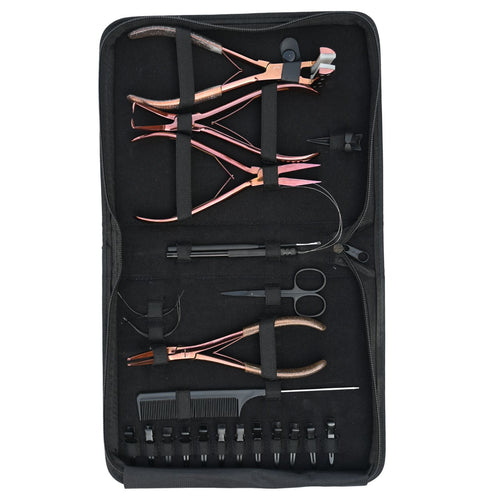 Hair Extension Tools Kit Micro Bead Pliers Tape In Loop Hook Needle Comb Case