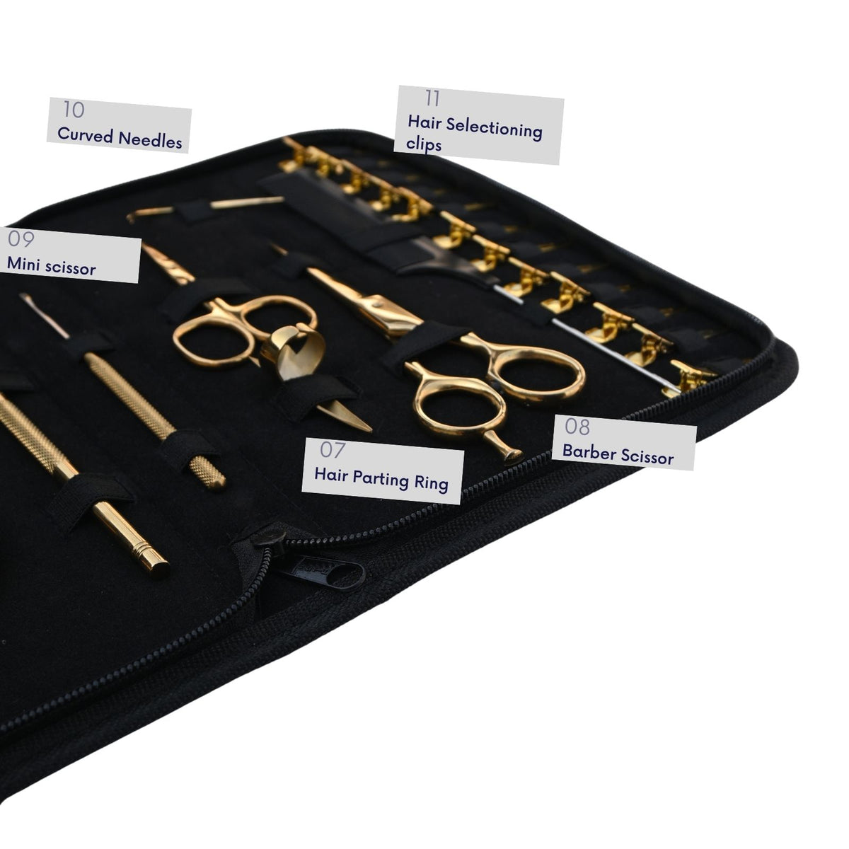 Professional Hair Extension Tools Kit with Gold Pliers, Scissors, Hooks & Clips