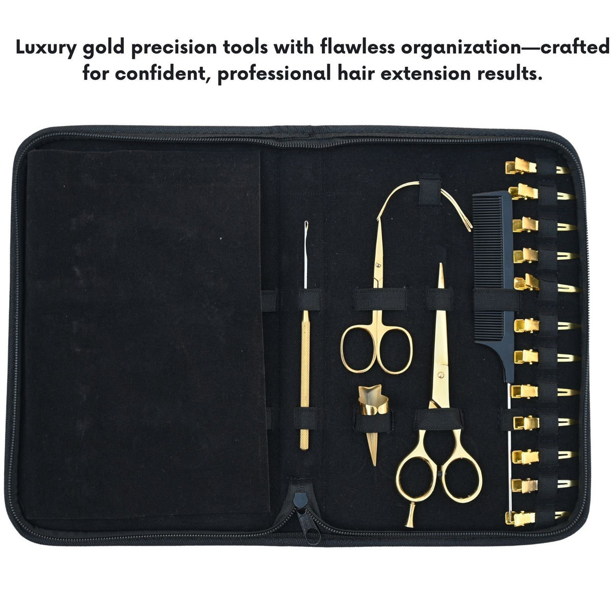 Professional Hair Extension Tools Kit with Gold Pliers, Scissors, Hooks & Clips