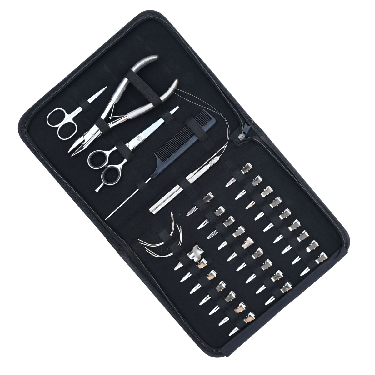 Professional Hair Extension Tools Kit with Pliers, Scissors, Hooks, Clips & Case