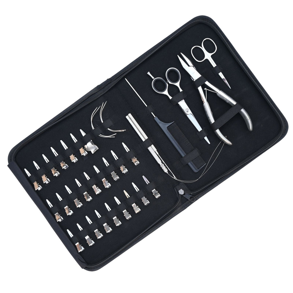 Professional Hair Extension Tools Kit with Pliers, Scissors, Hooks, Clips & Case