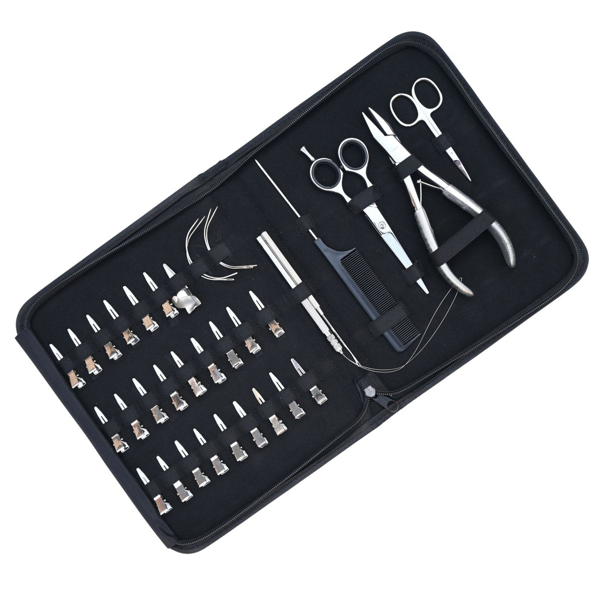 Professional Hair Extension Tools Kit with Pliers, Scissors, Hooks, Clips & Case