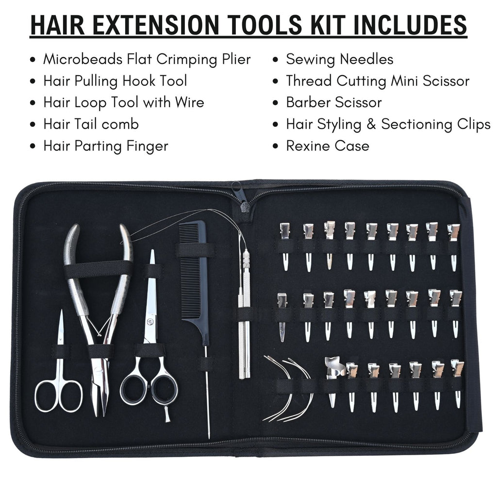 Professional Hair Extension Tools Kit with Pliers, Scissors, Hooks, Clips & Case