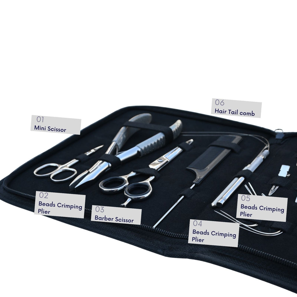 Professional Hair Extension Tools Kit with Pliers, Scissors, Hooks, Clips & Case