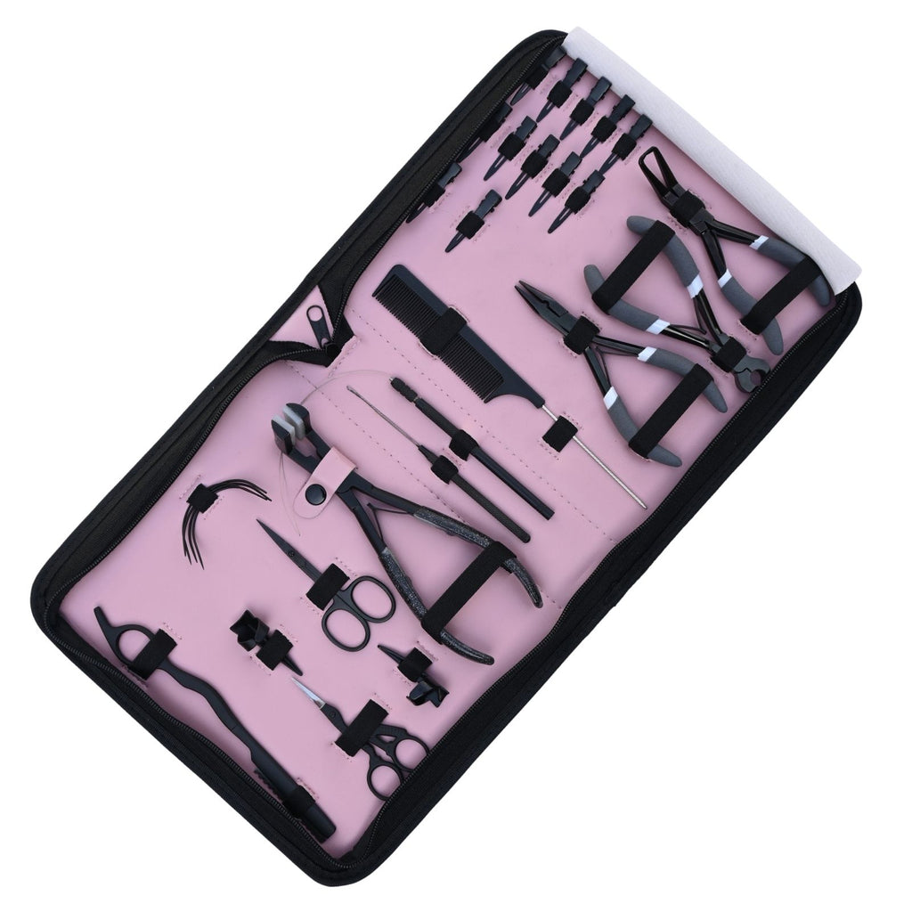 Hair Extension Tools Kit with Pliers, Hooks, Clips & Case