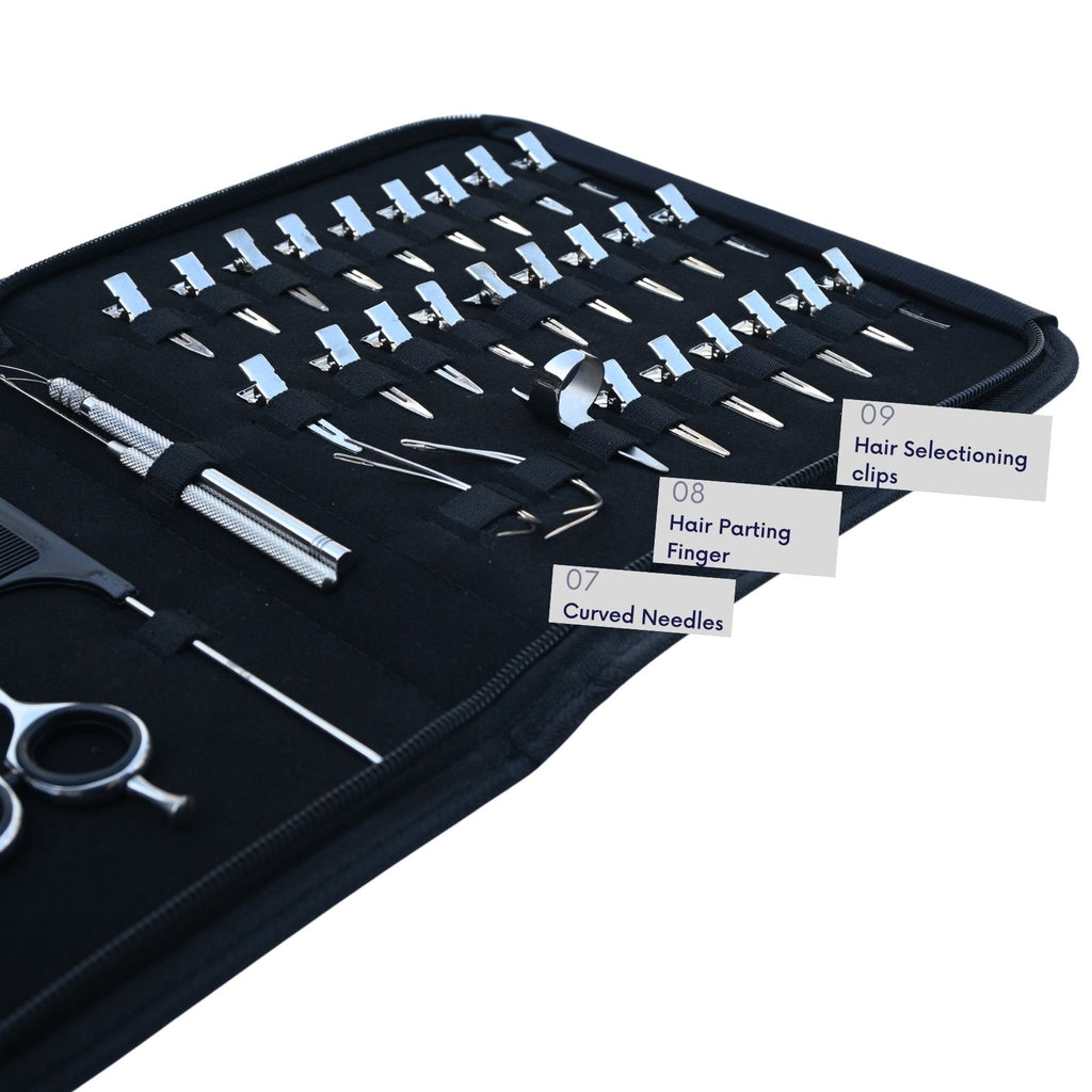 Professional Hair Extension Tools Kit with Pliers, Scissors, Hooks, Clips & Case