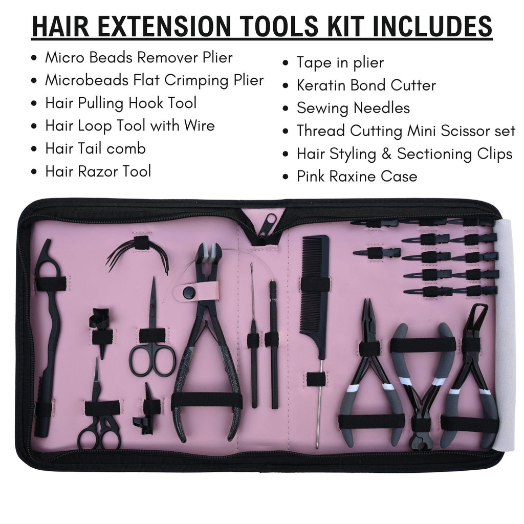 Hair Extension Tools Kit with Pliers, Hooks, Clips & Case