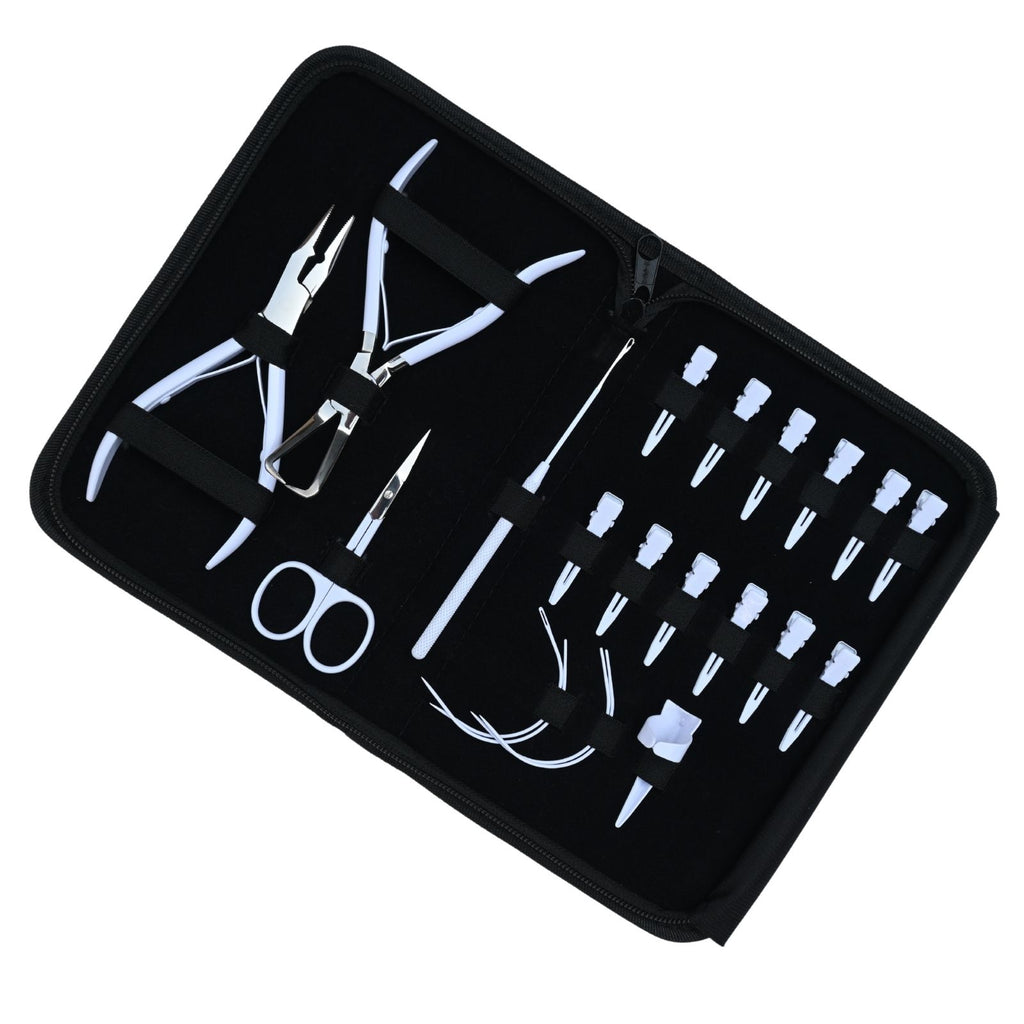 Professional Hair Extension Tools Kit with Microbead Pliers, Hook, Needles, Clips & Case