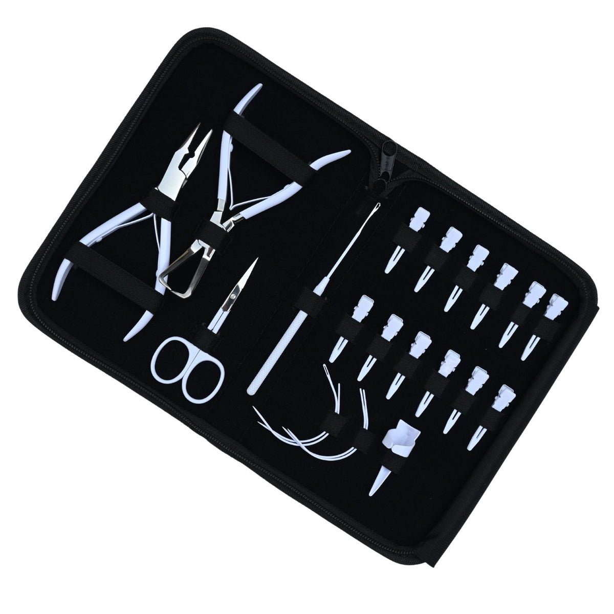 Professional Hair Extension Tools Kit with Microbead Pliers, Hook, Needles, Clips & Case