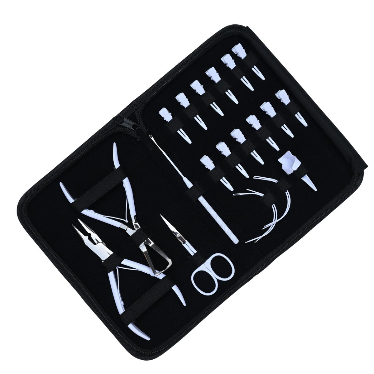 Professional Hair Extension Tools Kit with Microbead Pliers, Hook, Needles, Clips & Case