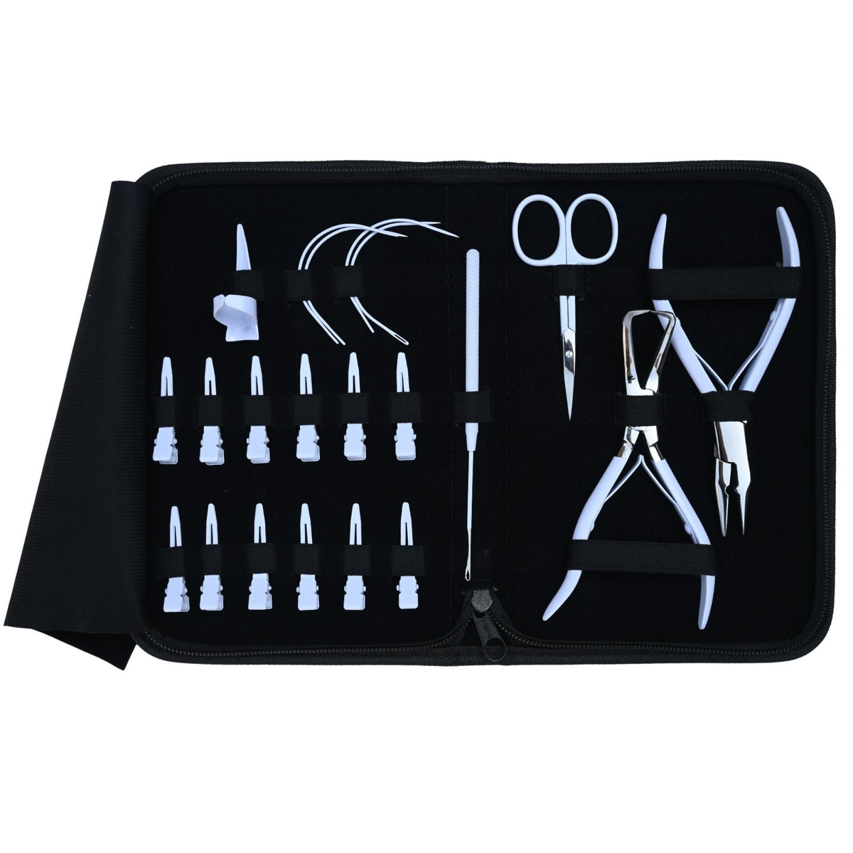 Professional Hair Extension Tools Kit with Microbead Pliers, Hook, Needles, Clips & Case