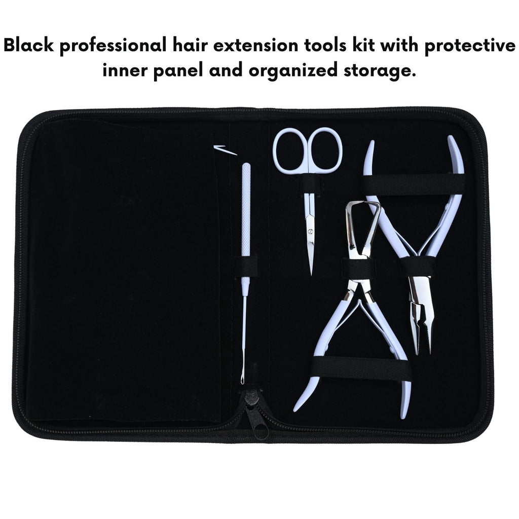 Professional Hair Extension Tools Kit with Microbead Pliers, Hook, Needles, Clips & Case