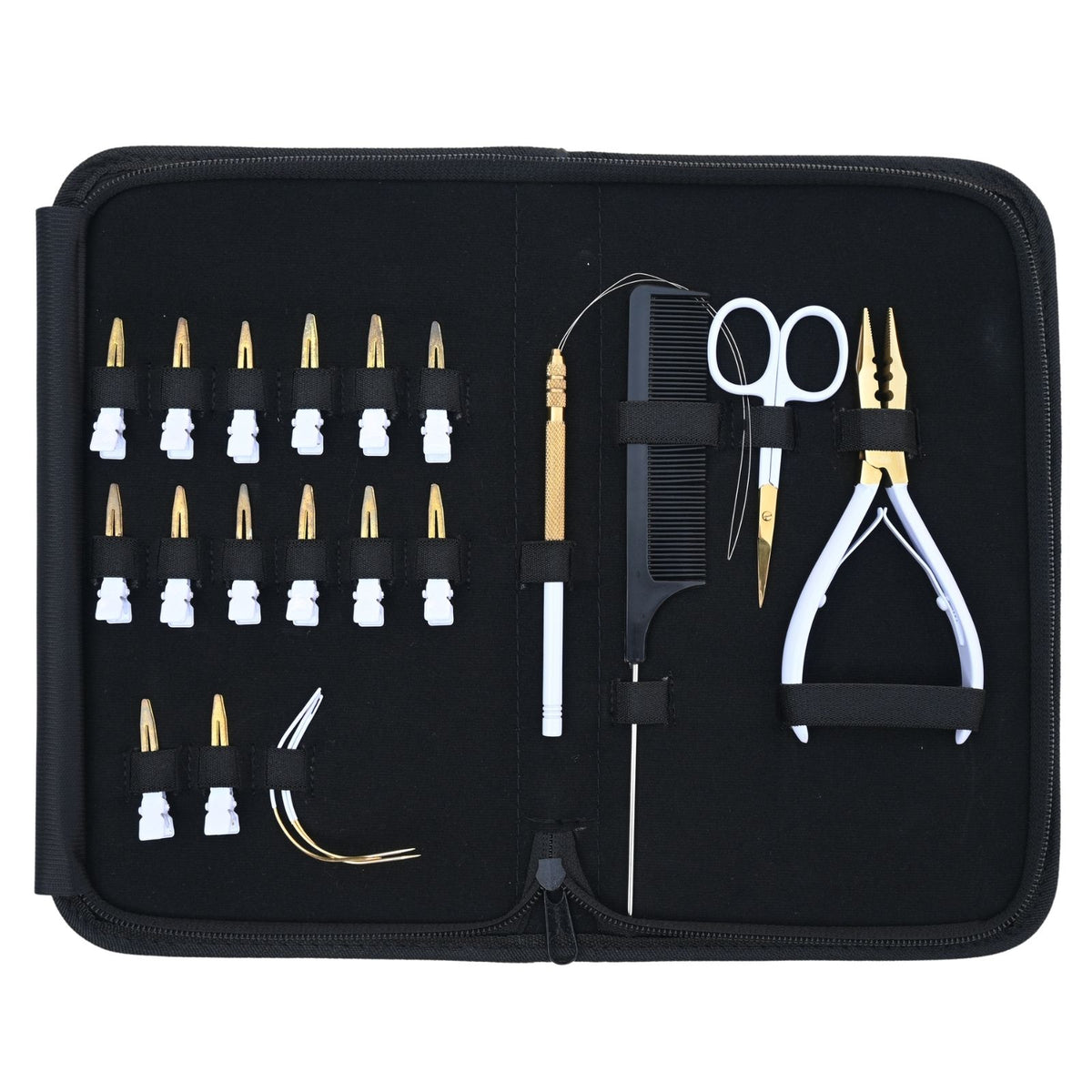 Professional Hair Extension Tools Kit with 3-Hole Pliers, Loop Tool, Needles & Clips