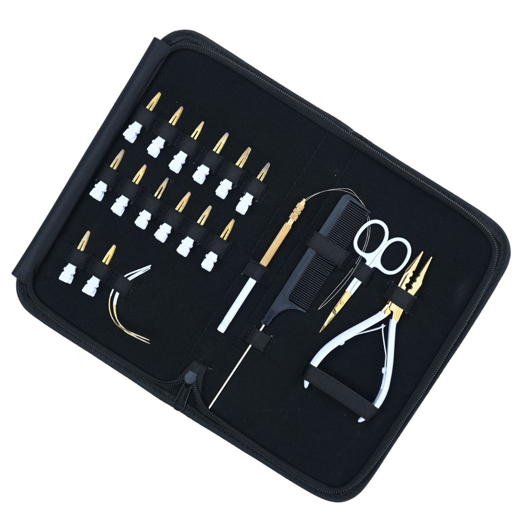 Professional Hair Extension Tools Kit with 3-Hole Pliers, Loop Tool, Needles & Clips