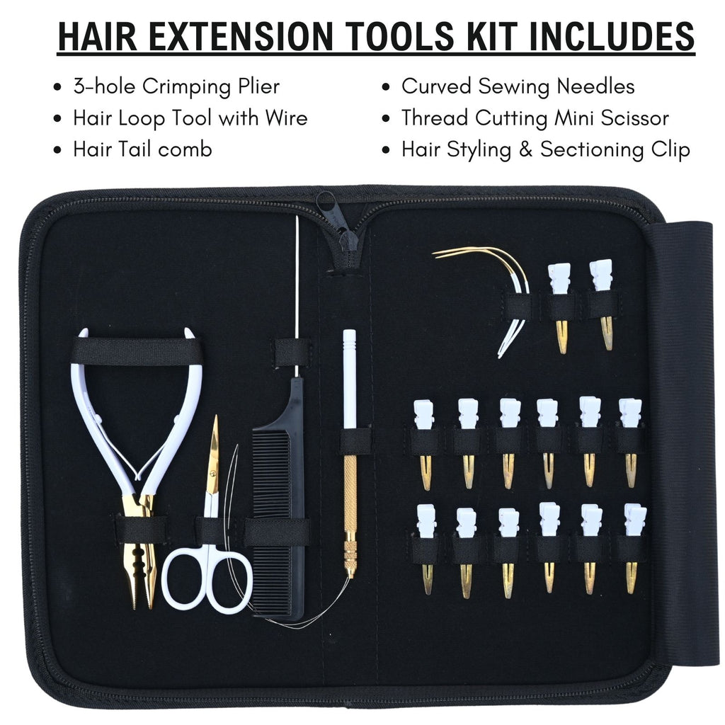 Professional Hair Extension Tools Kit with 3-Hole Pliers, Loop Tool, Needles & Clips