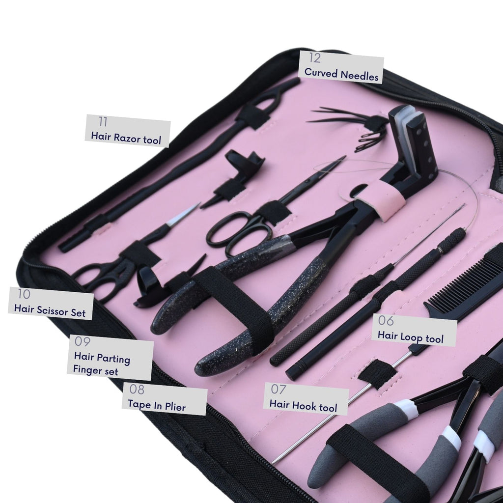 Hair Extension Tools Kit with Pliers, Hooks, Clips & Case