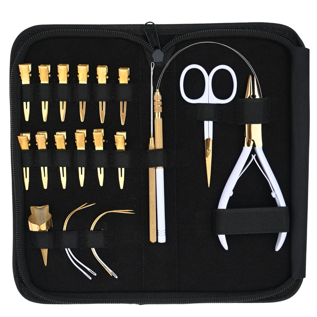 Professional Hair Extension Tools Kit with Microbead Pliers, Loop Tool, Clips & Case