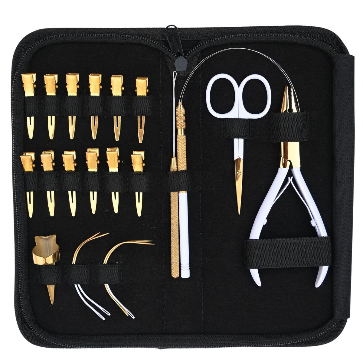 Professional Hair Extension Tools Kit with Microbead Pliers, Loop Tool, Clips & Case