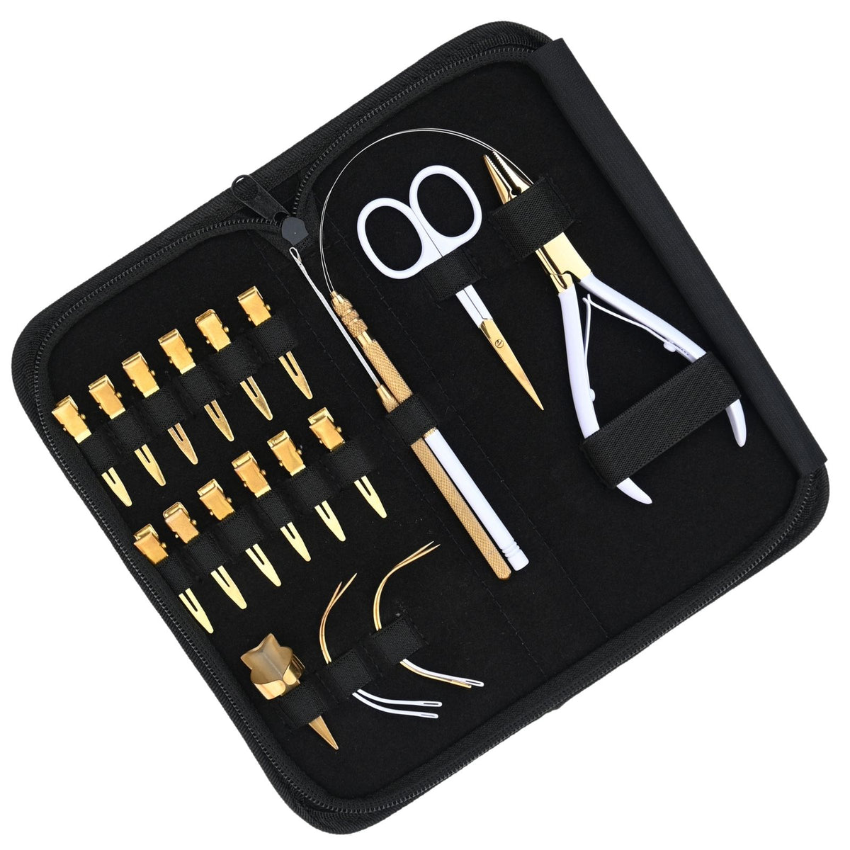 Professional Hair Extension Tools Kit with Microbead Pliers, Loop Tool, Clips & Case