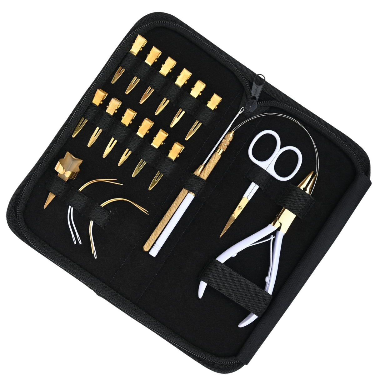 Professional Hair Extension Tools Kit with Microbead Pliers, Loop Tool, Clips & Case