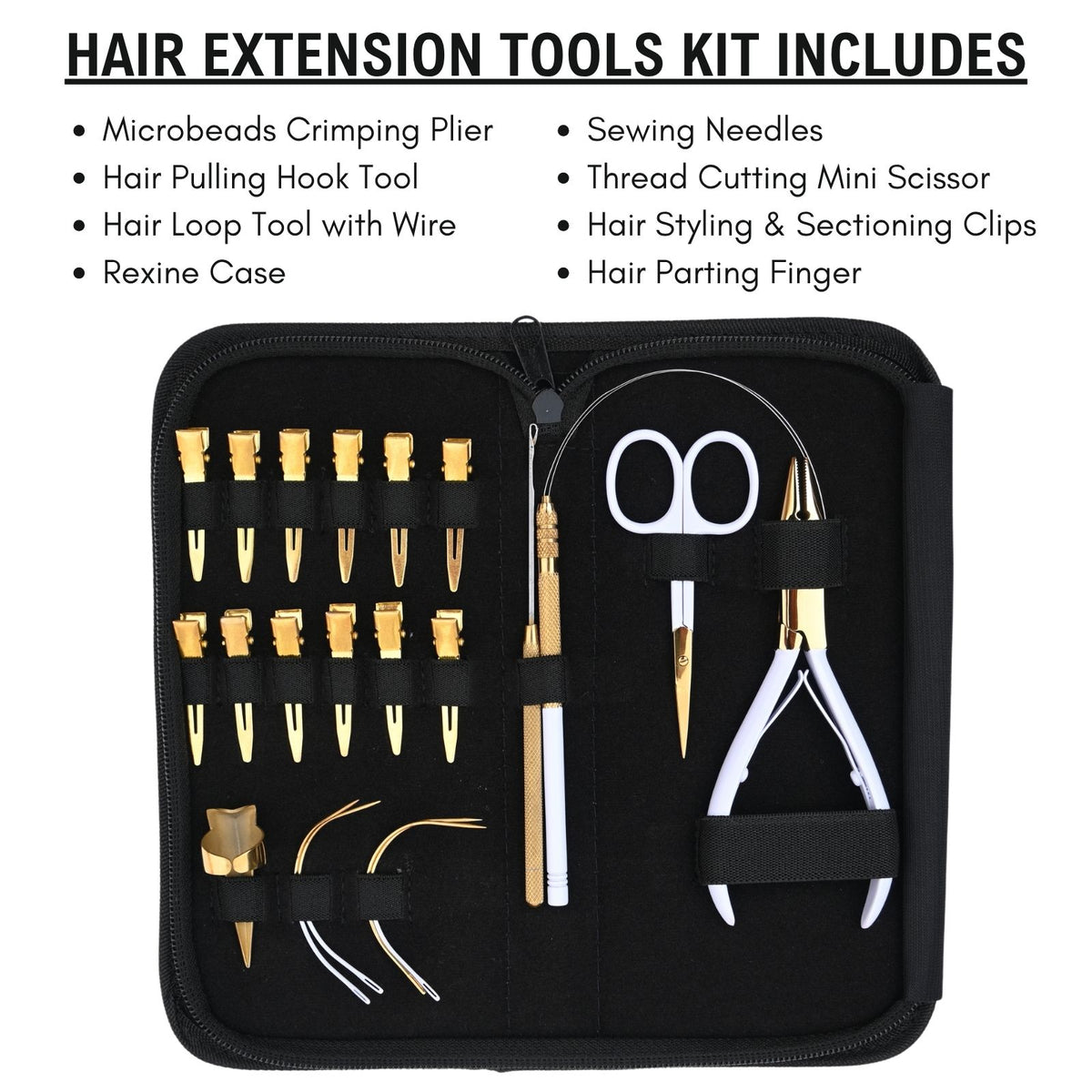 Professional Hair Extension Tools Kit with Microbead Pliers, Loop Tool, Clips & Case