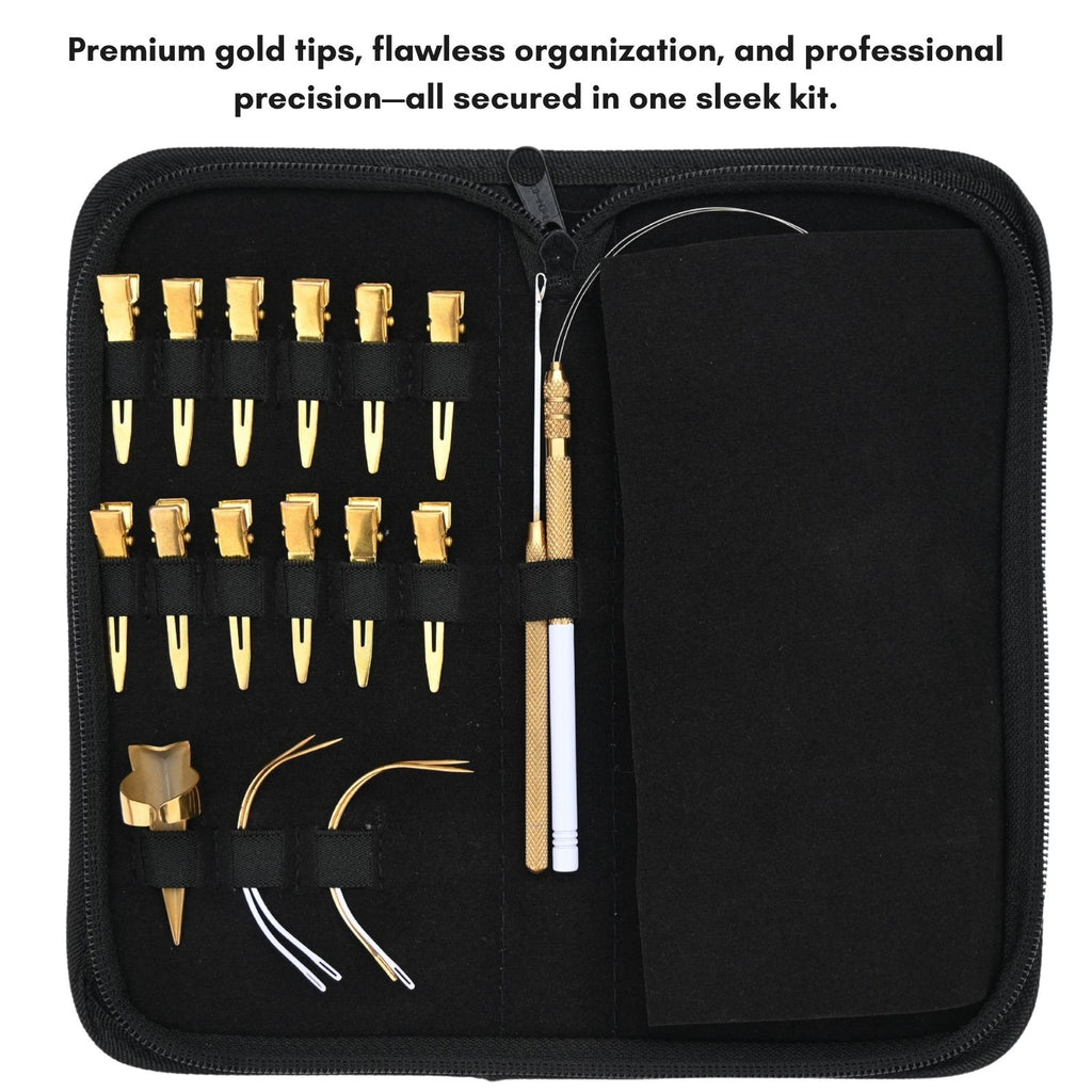 Professional Hair Extension Tools Kit with Microbead Pliers, Loop Tool, Clips & Case