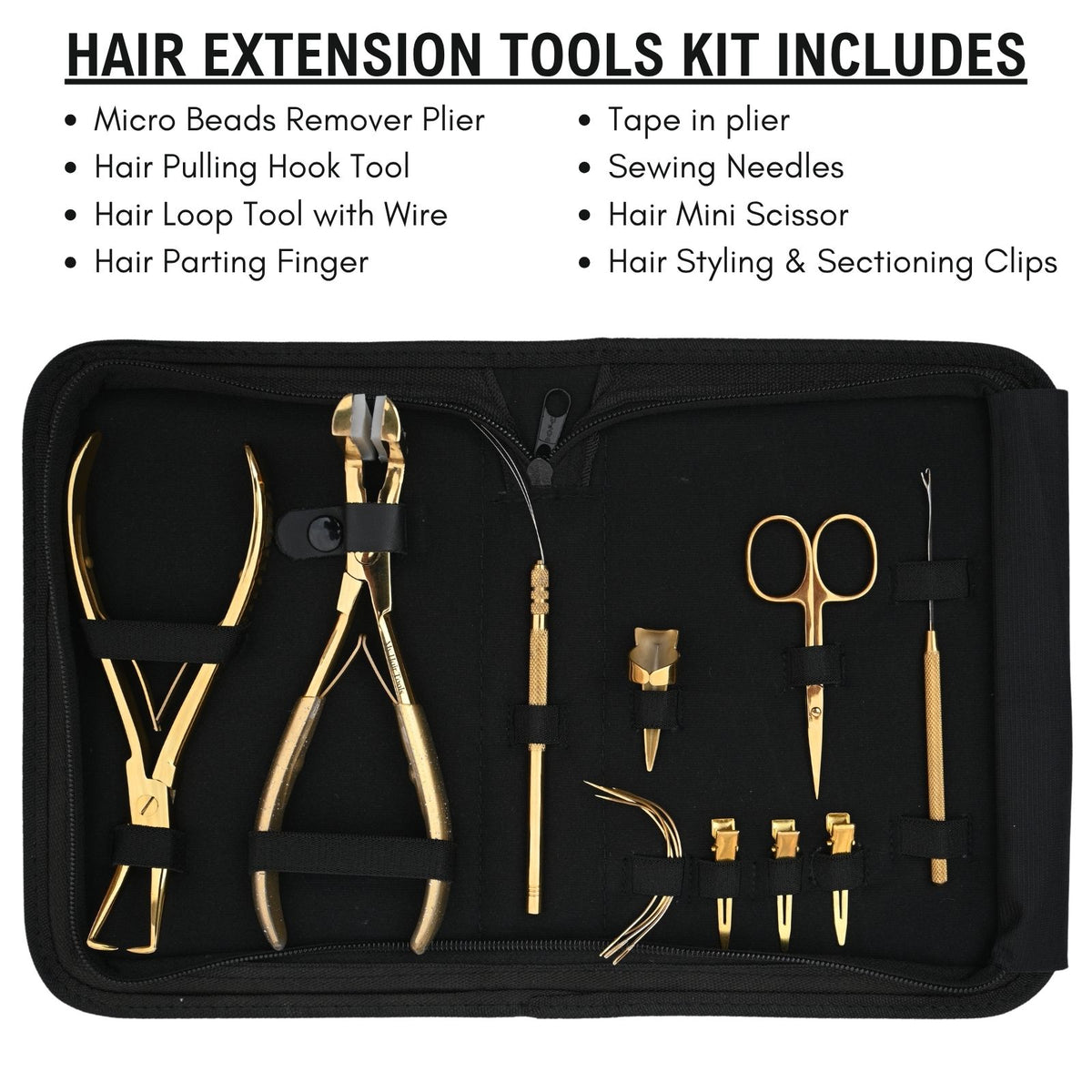 Professional Hair Extension Tools Kit with Remover Pliers, Tape-In Pliers, Hooks & Clips